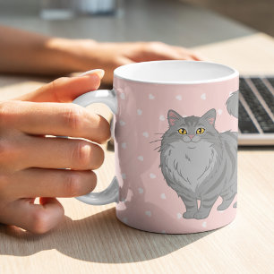 Cute Long Haired Grey Tabby Cat Mom Personalized Coffee Mug