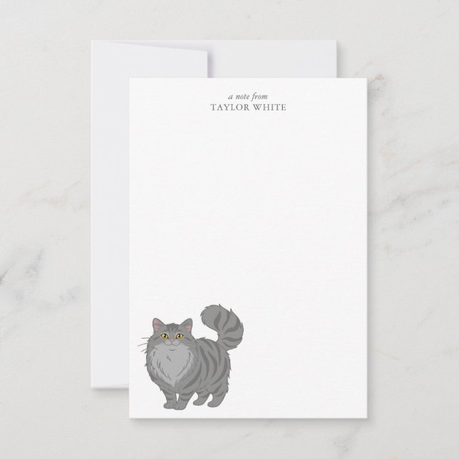 Cute Long Haired Grey Tabby Cat Thank You Card (Front)