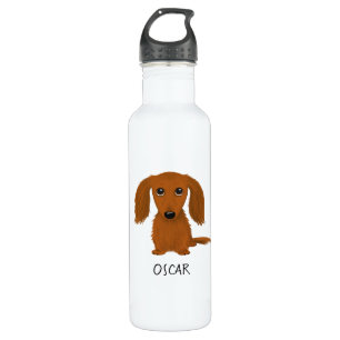 Cute Long Haired Red Dachshund with Custom Text 710 Ml Water Bottle