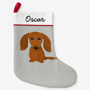 Cute Long Haired Red Dachshund with Custom Text Small Christmas Stocking
