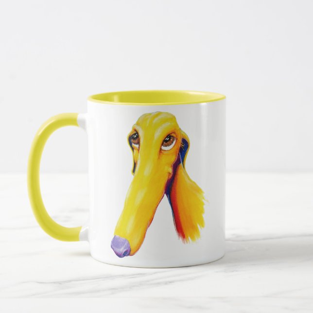 Cute Long Nose Greyhound Art Mug (Left)