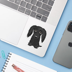 Cute Longhaired Black Dachshund Cartoon