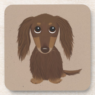 Cute Longhaired Chocolate Brown Dachshund Dog Coaster