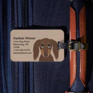 Cute Longhaired Chocolate Brown Dachshund Dog Luggage Tag