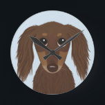 Cute Longhaired Chocolate Brown Dachshund Dog Round Clock<br><div class="desc">A cute wiener dog lover’s wall clock for home or office. Original drawing of a longhaired chocolate coloured Dachshund. Check out Jenn’s Doodle World for even more dog breed decorative clocks and Doxie themed home decor.</div>