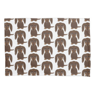 Cute Longhaired Chocolate Brown Dachshund Pattern Pillowcase