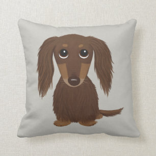 Cute Longhaired Chocolate Brown Dachshund Throw Pillow