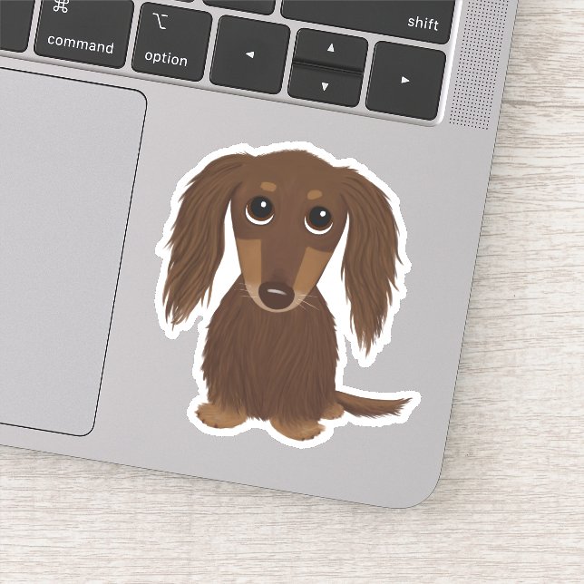 Cute Longhaired Chocolate Dachshund Cartoon Dog (Detail)