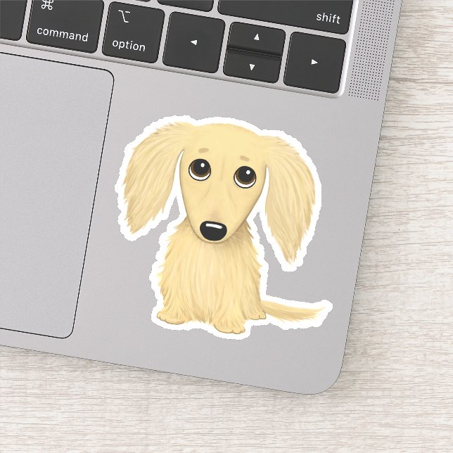 Cute Longhaired Cream Dachshund Cartoon (Detail)