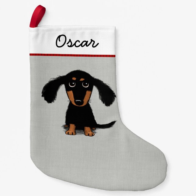Cute Longhaired Dachshund Puppy Wiener Dog Xmas Small Christmas Stocking (Front)