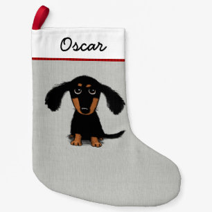 Cute Longhaired Dachshund Puppy with Custom Text Small Christmas Stocking