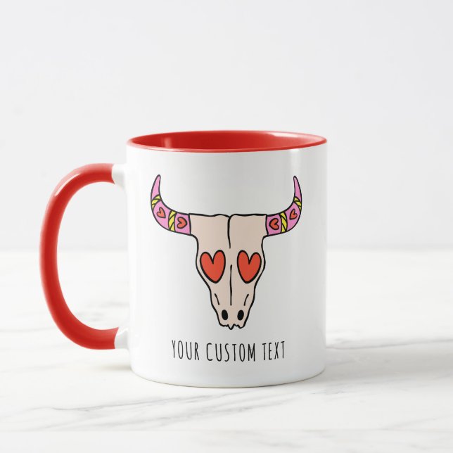 Cute Longhorn Skull Personalized Valentine's Day Mug (Left)