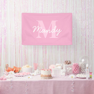 Cute Looking Cursive Name & Monogram   Pink Banner