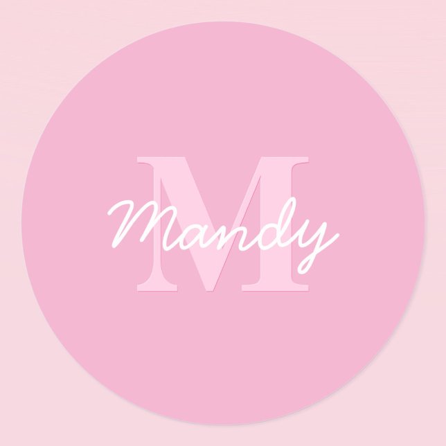 Cute Looking Cursive Name & Monogram | Pink Classic Round Sticker (Creator Uploaded)