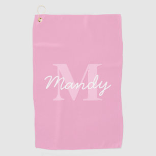 Cute Looking Cursive Name & Monogram   Pink Golf Towel