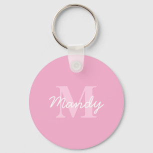 Cute Looking Cursive Name & Monogram   Pink Keychain