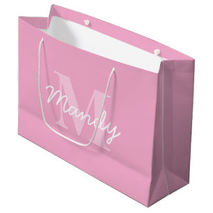 Cute Looking Cursive Name & Monogram   Pink Large Gift Bag