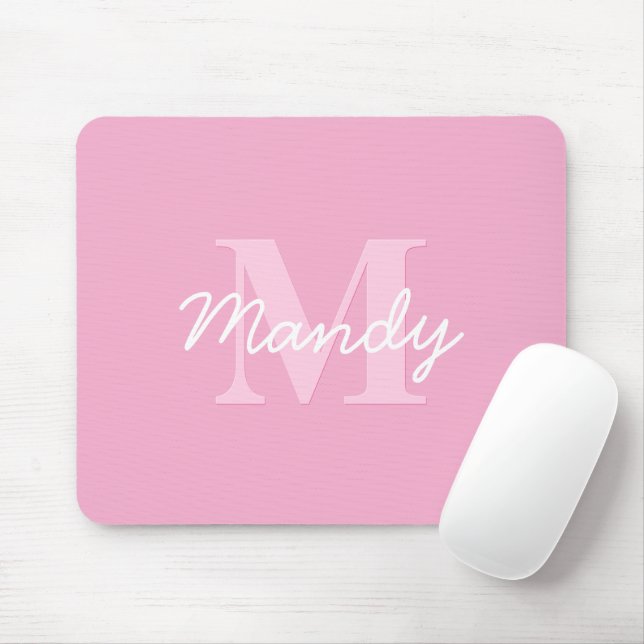 Cute Looking Cursive Name & Monogram | Pink Mouse Pad (With Mouse)
