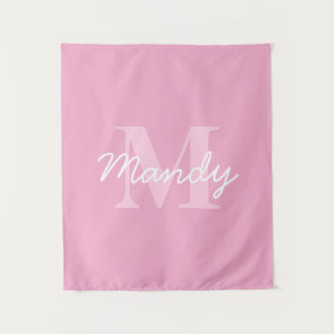 Cute Looking Cursive Name & Monogram Pink Tapestry