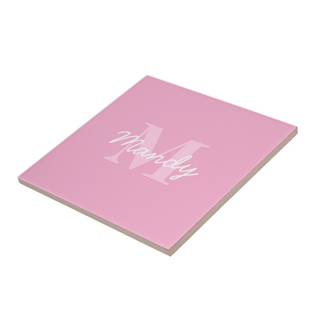 Cute Looking Cursive Name & Monogram | Pink Tile (Side)