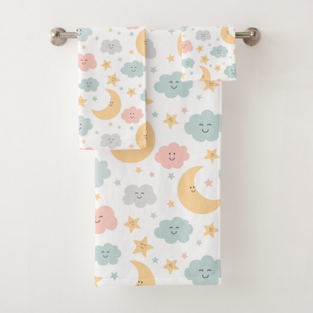 Cute Looking  in the Sky Pattern Bath Towel Set (Insitu)