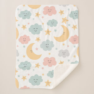 Cute Looking  in the Sky Pattern Sherpa Blanket