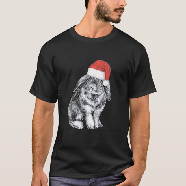 Cute Lop Eared Bunny Rabbit In Christmas Santa Hat T-Shirt (Front)