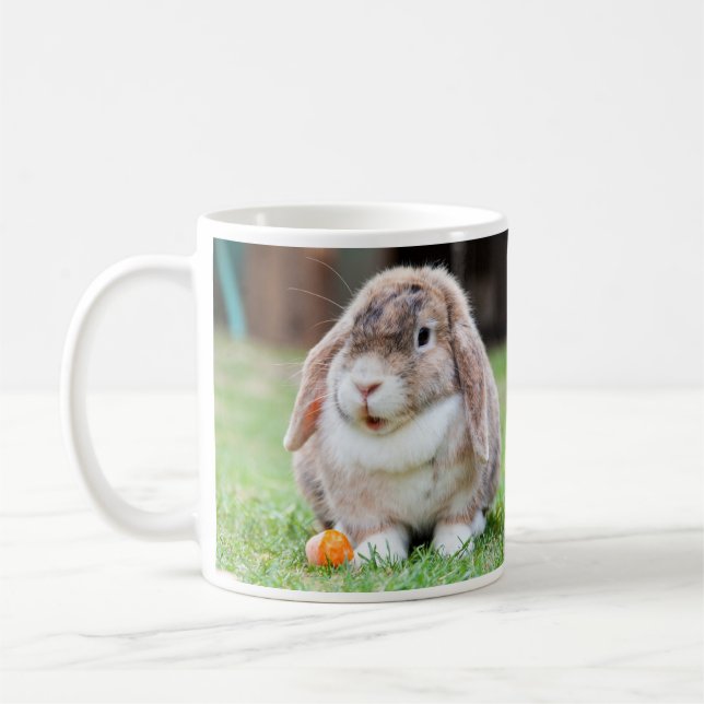 Cute Lop-Eared Rabbit in Grass with Carrot Coffee Mug (Left)