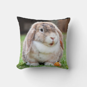 Cute Lop Eared Rabbit in the Grass with Carrot Throw Pillow