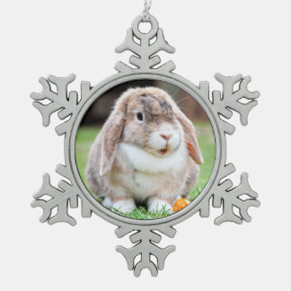 Cute lop-eared rabbit snowflake pewter christmas ornament