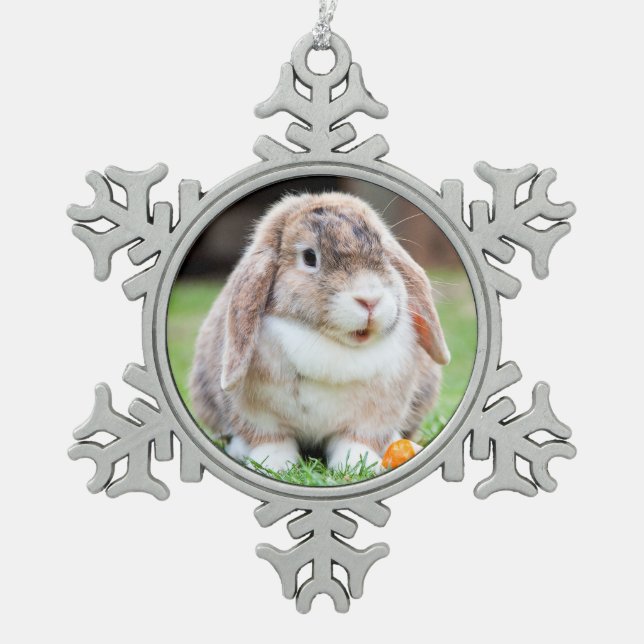 Cute lop-eared rabbit   snowflake pewter christmas ornament (Front)