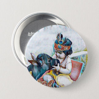 cute lord krishna with cow classic round sticker 3 inch round button