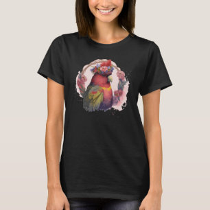 Cute Lorykeet Parrot Red Lory Bird Flower Crown Pe T-Shirt