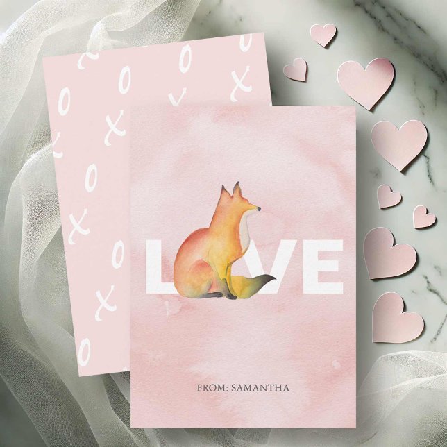 Cute Love and Fox Kids Valentines Cartes (Fox Valentines day cards watercolor art by Victoria Grigaliunas of Do Tell A Belle)