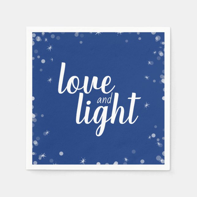 Cute Love and Light Stars Hanukkah Snowy Holiday Napkin (Front)