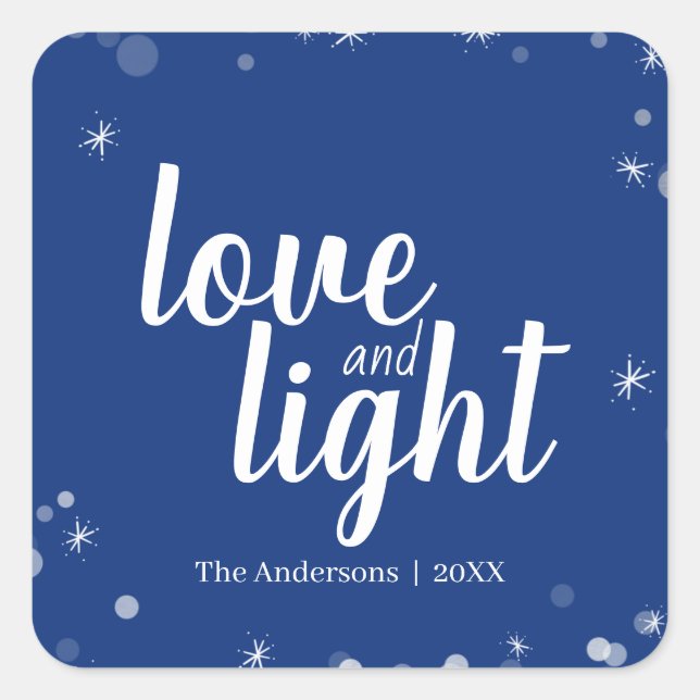Cute Love and Light Stars Hanukkah Snowy Holiday Square Sticker (Front)