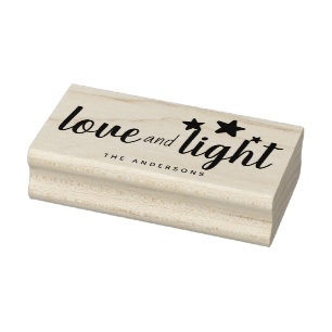Cute Love and Light Stars Personalized Holiday Rubber Stamp