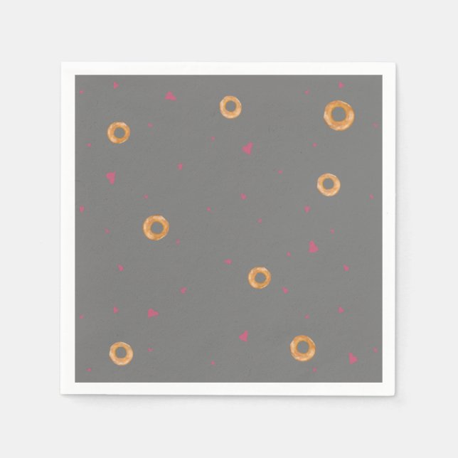 Cute LOVE & BAGELS  |  Grey  | Napkin (Front)