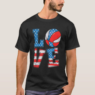 Cute Love Basketball Usa Flag Women Girls Basketba T-Shirt