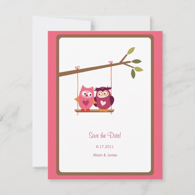 Cute Love Bird Owls Save the Date Annoucement (Front)