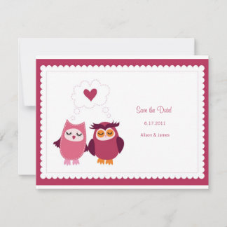Cute Love Bird Owls Save the Date Annoucement Invitation
