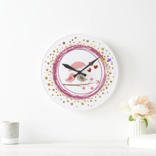 Cute Love Birds Cuddling Under Umbrella Wall Clock