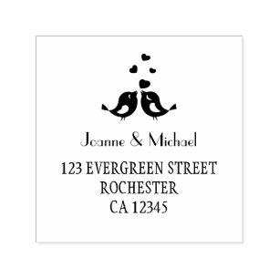 Cute Love birds custom wedding selfinking stamp