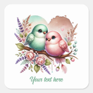 Cute love birds customizable Wedding Square Sticker