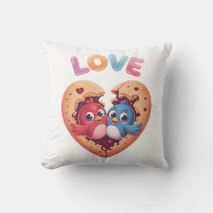 Cute Love Birds in a Heart Cookie Throw Pillow