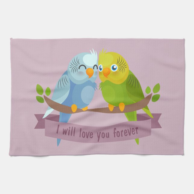 Cute Love Birds kitchen towel (Horizontal)