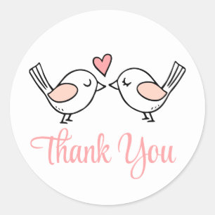 Cute Love Birds Lovebirds Pink Wedding Thank You Classic Round Sticker