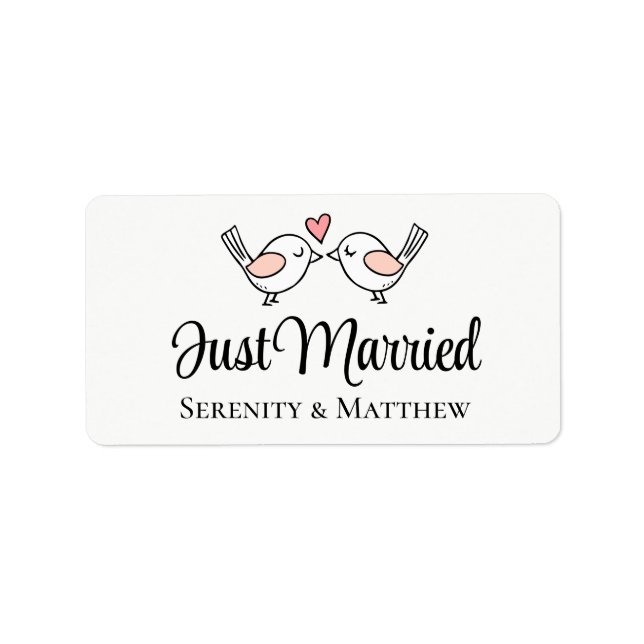 Cute Love Birds Pink Black Wedding Lovebirds  Labe Label (Front)