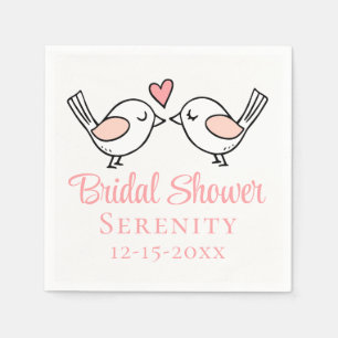 Cute Love Birds Pink Lovebirds Bridal Shower Napkin
