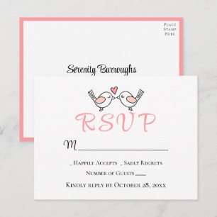  Cute Love Birds Pink Lovebirds Wedding RSVP  Postcard